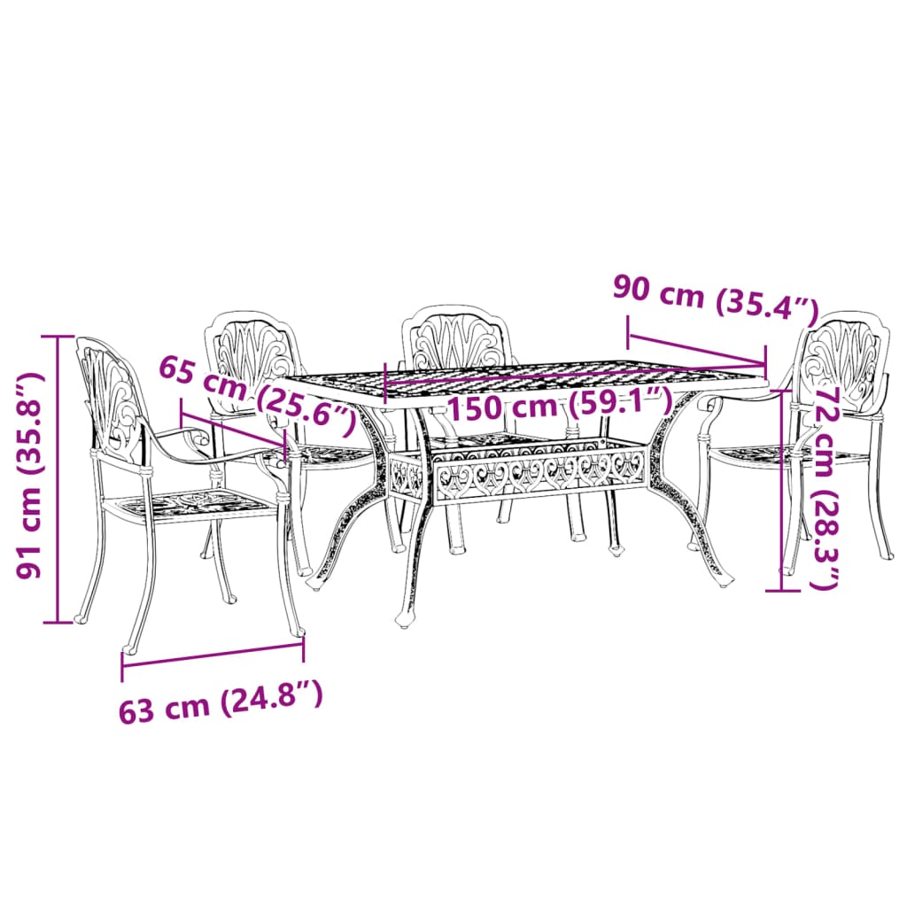 vidaXL 5 Piece Patio Dining Set White Cast Aluminum