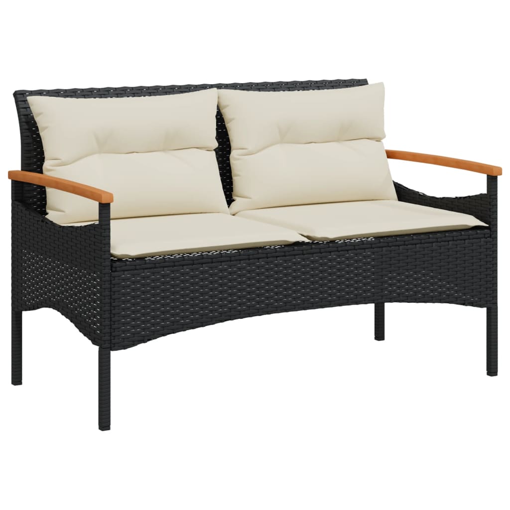 vidaXL Patio Bench with Cushions 45.7"x24.6"x29.1" Black Poly Rattan