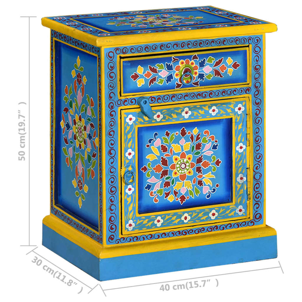 vidaXL Bedside Cabinet Solid Mango Wood Turquoise Hand Painted