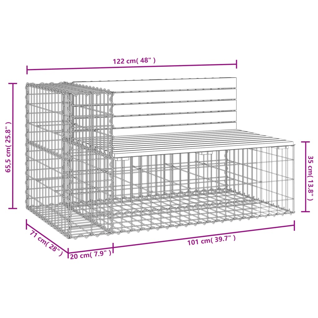 vidaXL Patio Bench Gabion Design 48"x28"x25.8" Solid Wood Pine