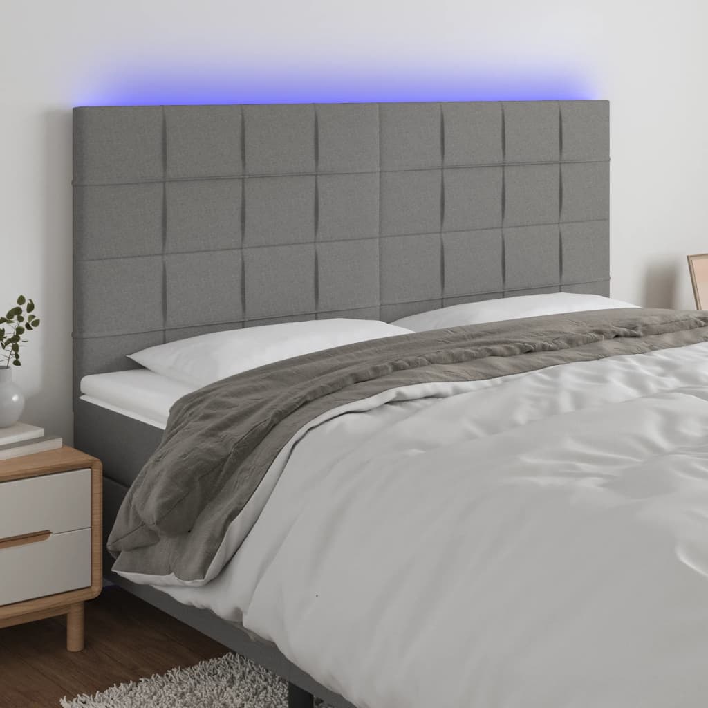 vidaXL LED Headboard Dark Gray 63"x2"x46.5"/50.4" Fabric