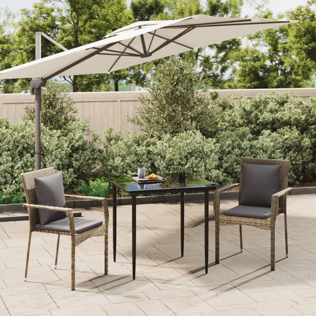 vidaXL 3 Piece Patio Dining Set with Cushions Black and Gray Poly Rattan