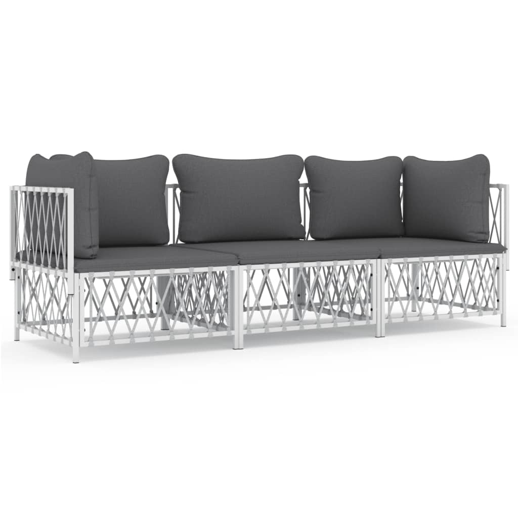 vidaXL 3 Piece Patio Lounge Set with Cushions White Steel