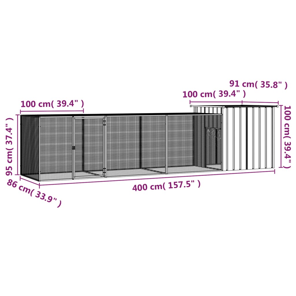 vidaXL Chicken Cage Anthracite 157.5"x35.8"x39.4" Galvanized Steel