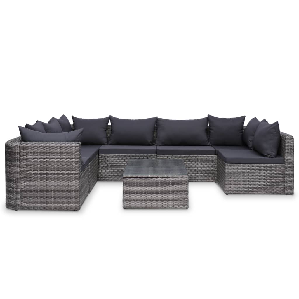 vidaXL 9 Piece Patio Lounge Set with Cushions Poly Rattan Gray