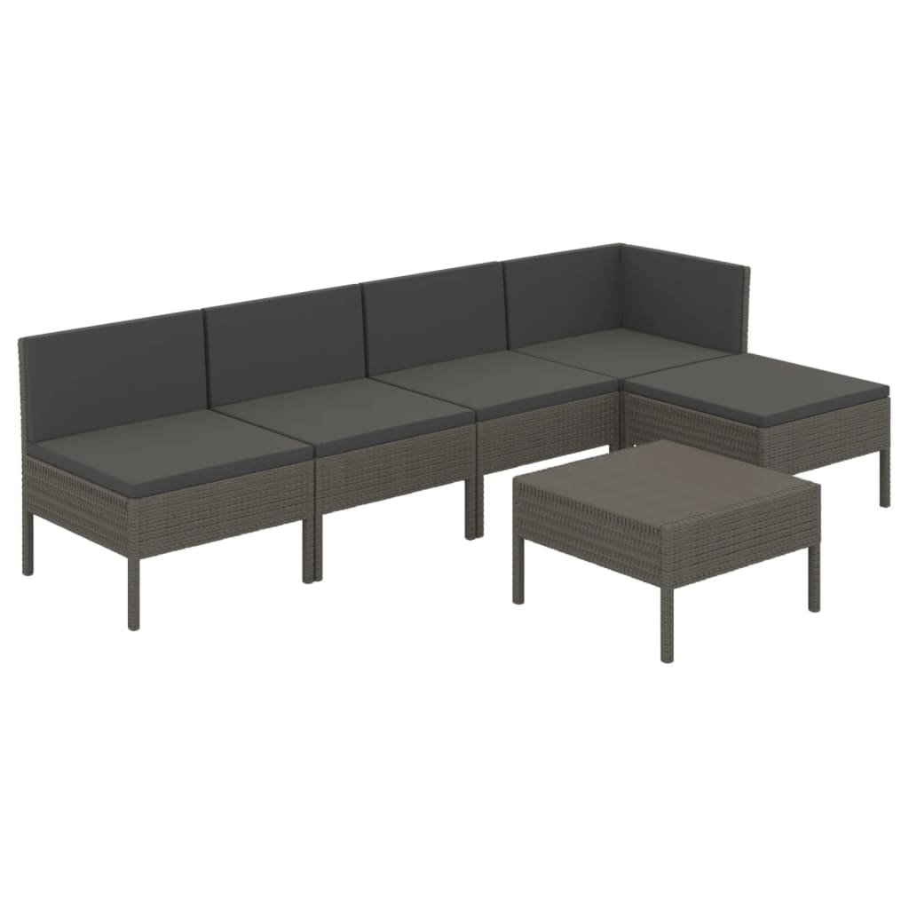 vidaXL 6 Piece Patio Lounge Set with Cushions Poly Rattan Gray