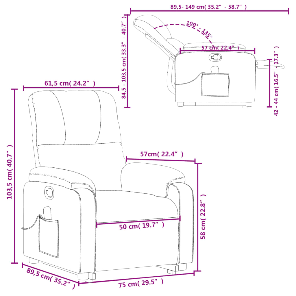 vidaXL Stand up Massage Recliner Chair Black Microfiber Fabric