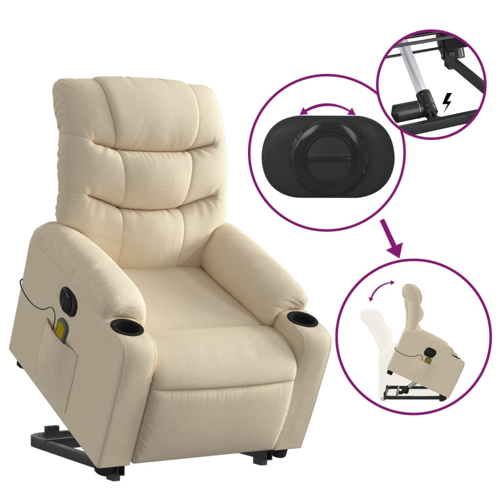 vidaXL Electric Stand up Massage Recliner Chair Cream Fabric