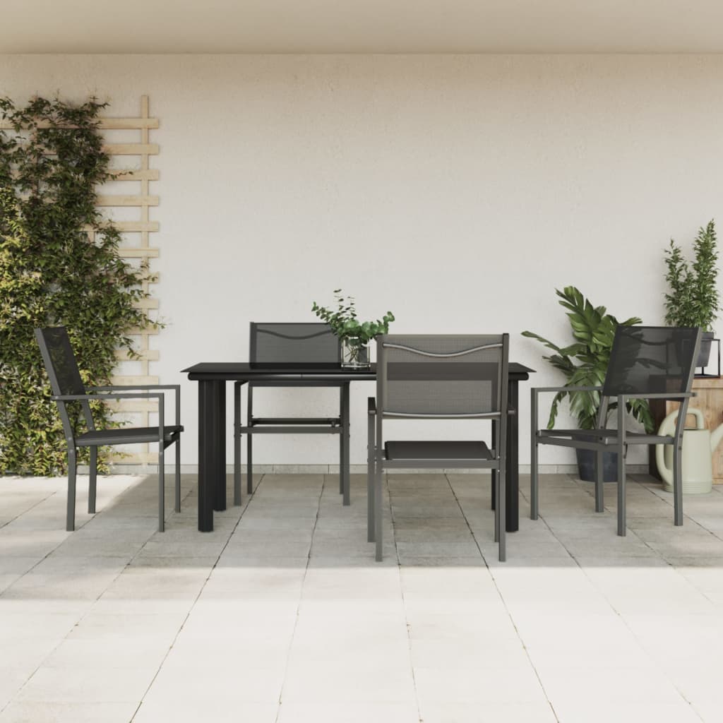 vidaXL 5 Piece Patio Dining Set Black Steel and Textilene