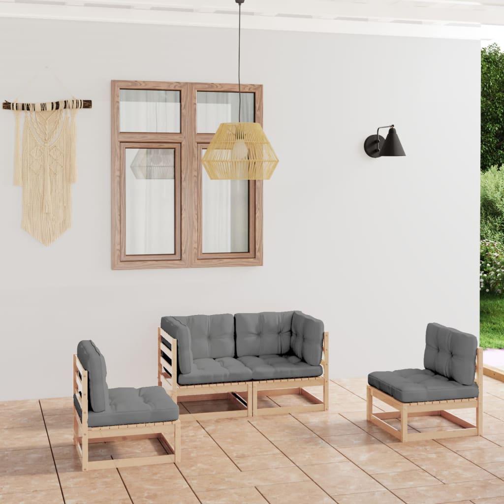 vidaXL 4 Piece Patio Lounge Set with Cushions Solid Wood Pine