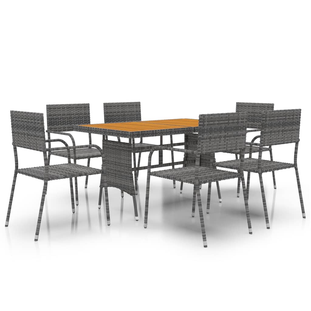 vidaXL 7 Piece Patio Dining Set Poly Rattan Gray