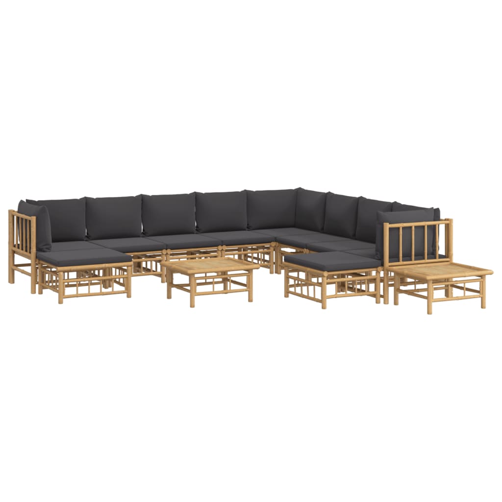 vidaXL 12 Piece Patio Lounge Set with Dark Gray Cushions Bamboo