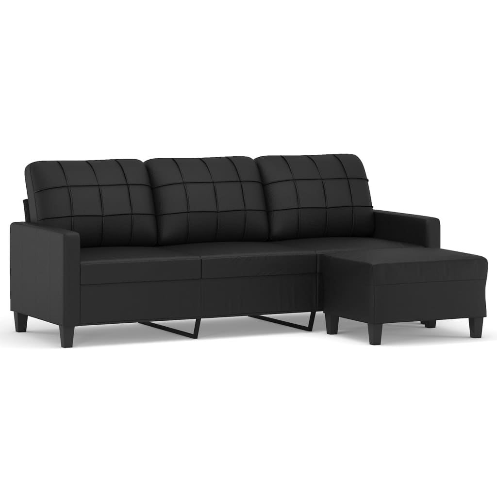 vidaXL 3-Seater Sofa with Footstool Black 70.9" Faux Leather