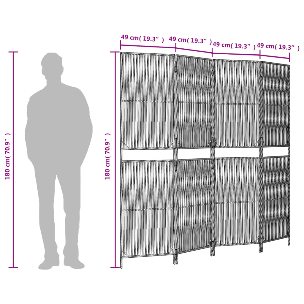 vidaXL Room Divider 4 Panels Gray Poly Rattan