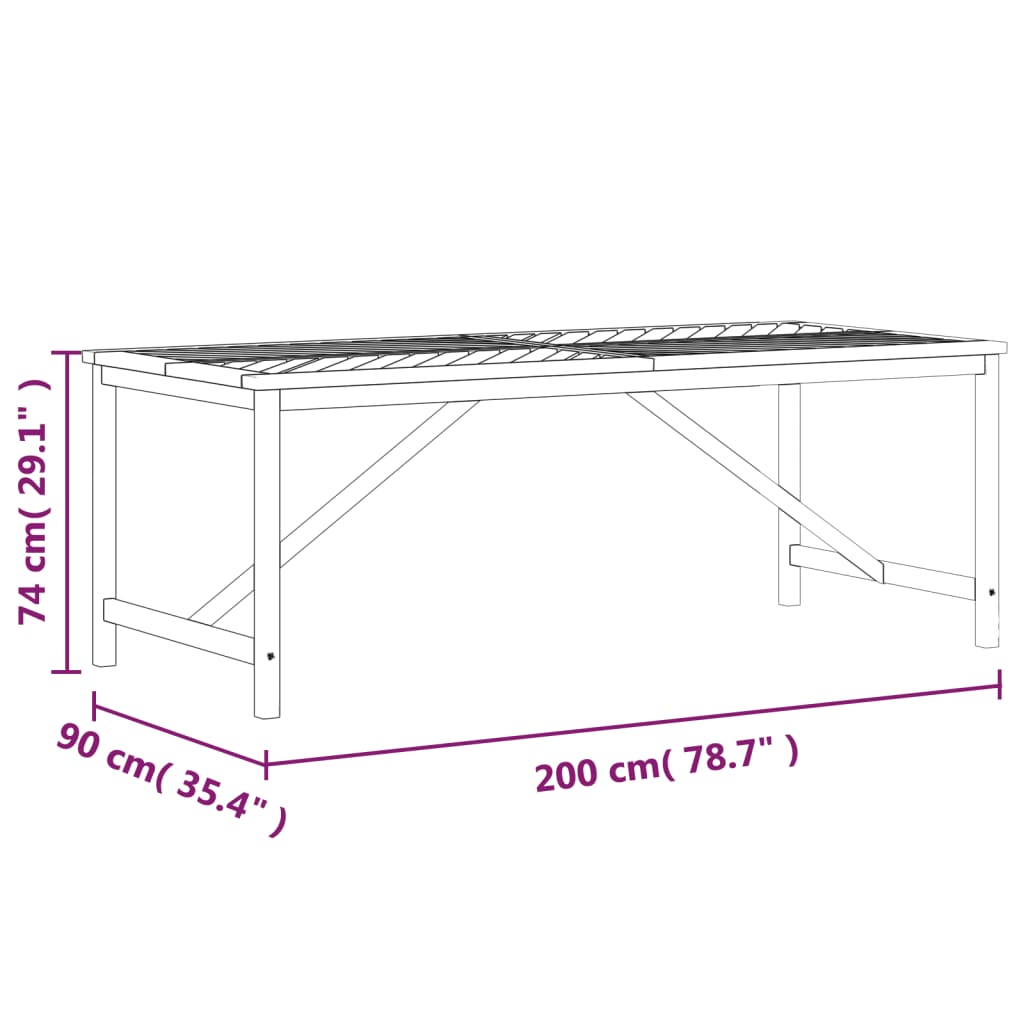 vidaXL Patio Dining Table 78.7"x35.4"x29.1" Solid Wood Acacia