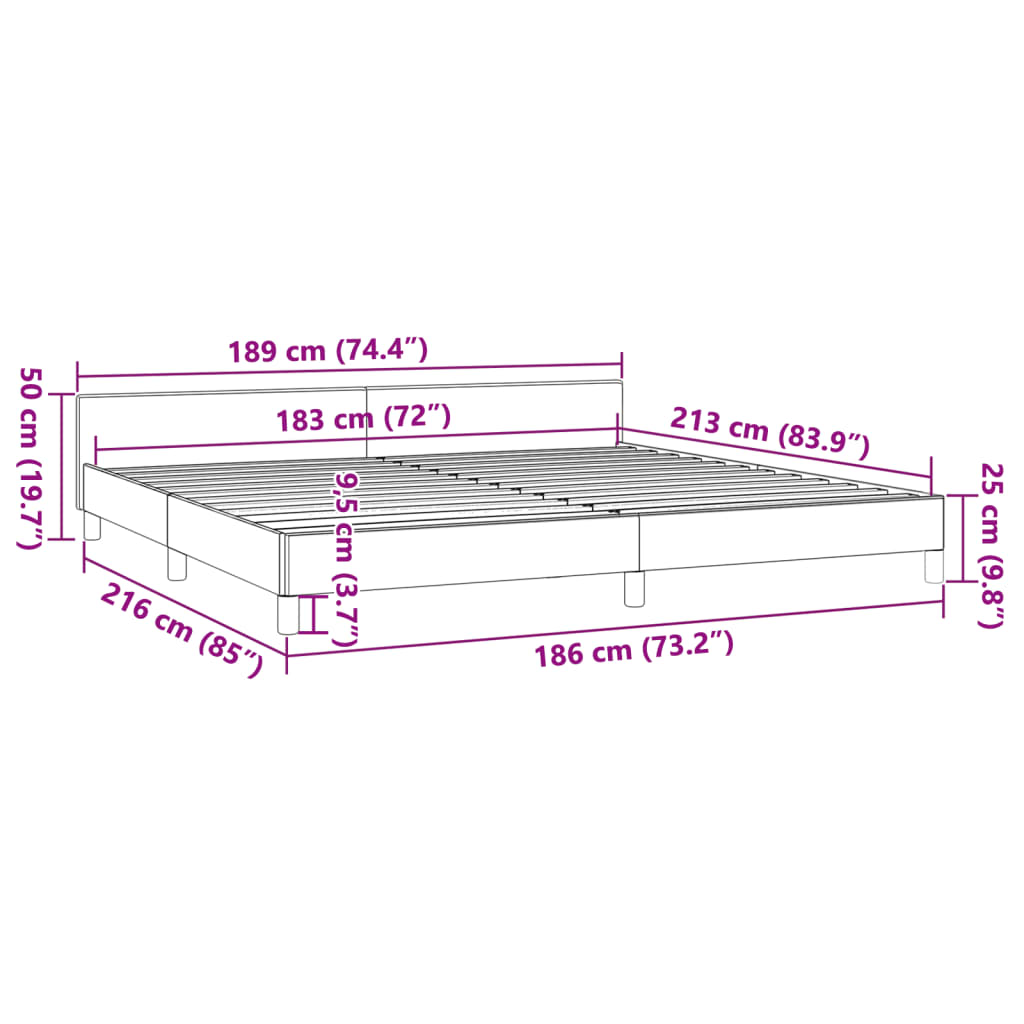 vidaXL Bed Frame with Headboard Dark Gray 72"x83.9" California King Fabric