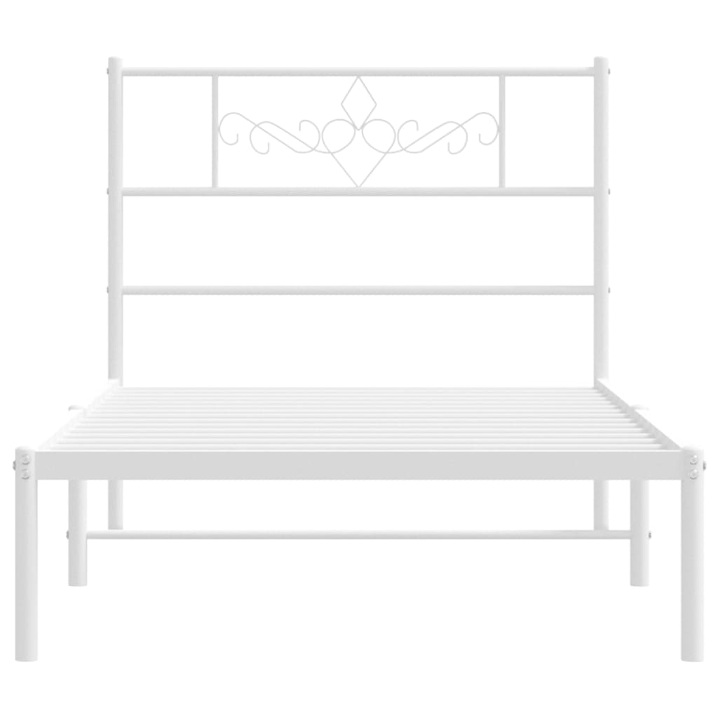 vidaXL Metal Bed Frame without Mattress with Headboard White 39.4"x78.7"