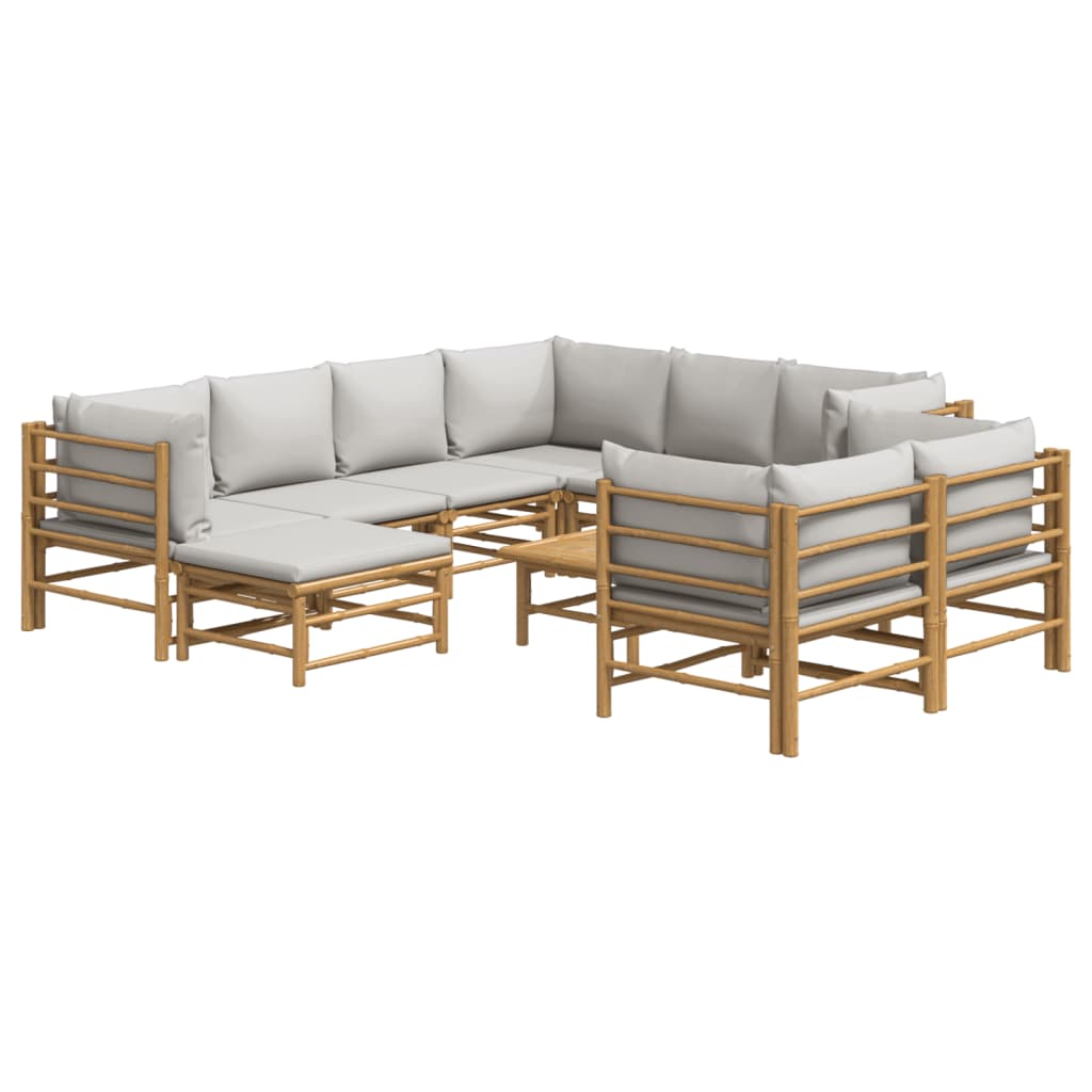 vidaXL 10 Piece Patio Lounge Set with Light Gray Cushions Bamboo