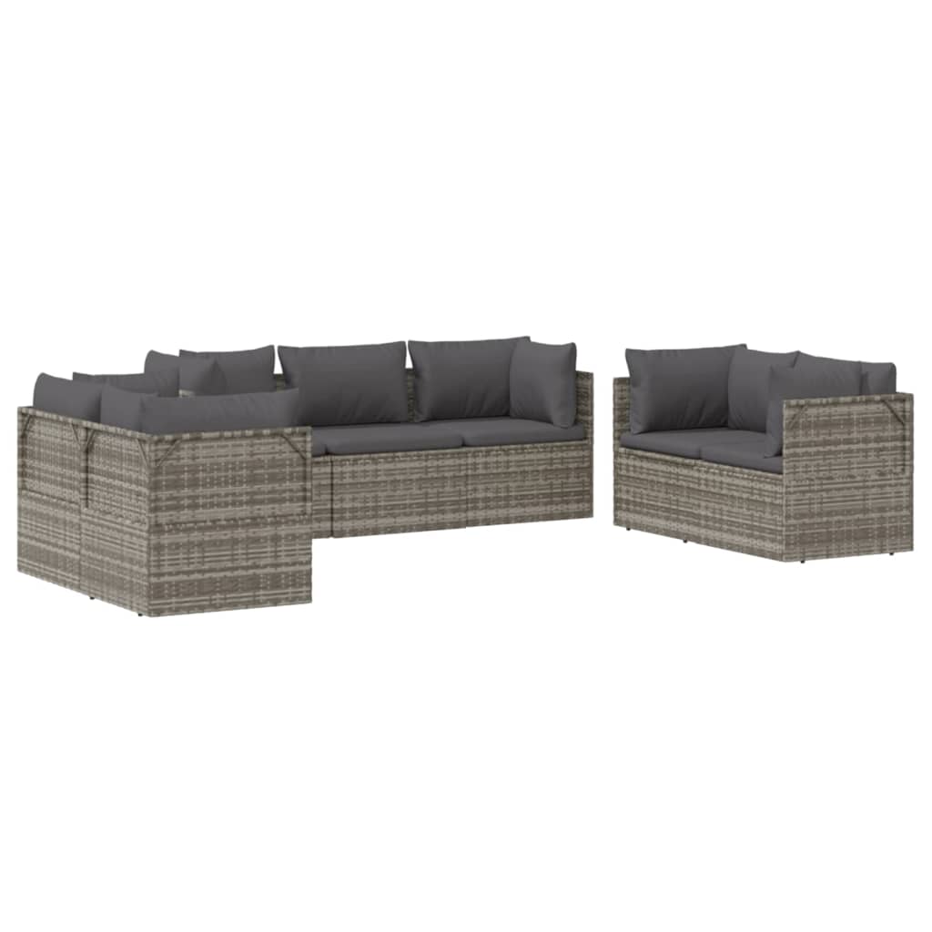 vidaXL 7 Piece Patio Lounge Set with Cushions Gray Poly Rattan