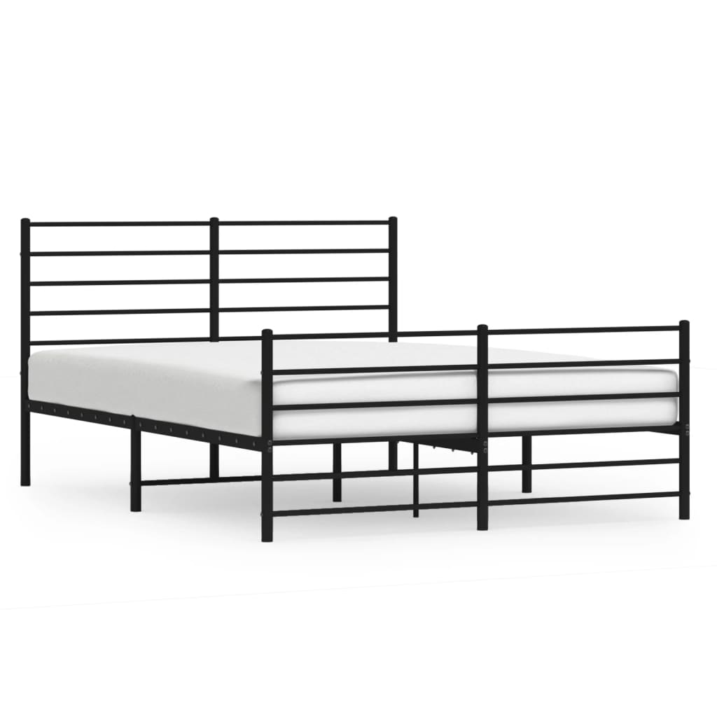 vidaXL Metal Bed Frame without Mattress with Footboard Black 53.1"x74.8"