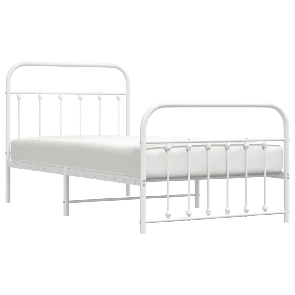 vidaXL Metal Bed Frame without Mattress with Footboard White 39.4"x74.8"