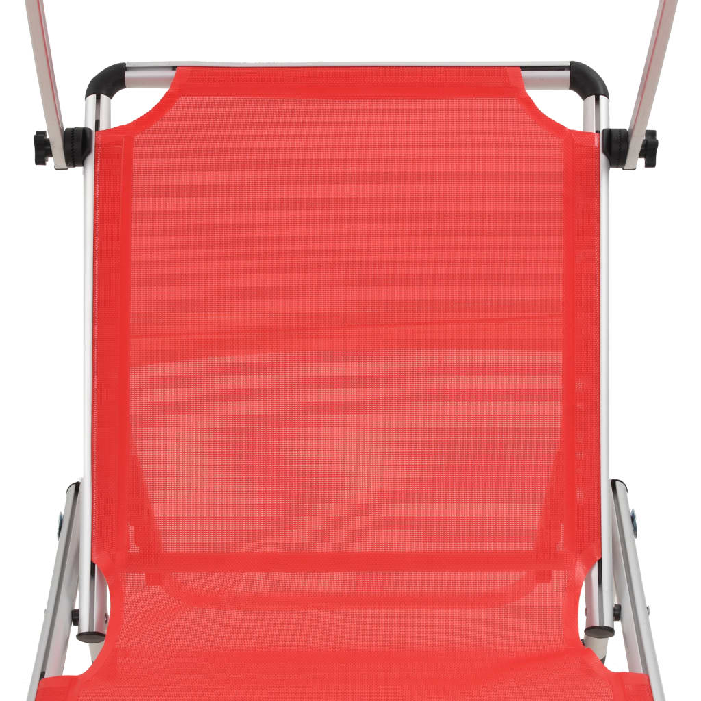 vidaXL Folding Sun Lounger with Roof Aluminum and Textilene Red