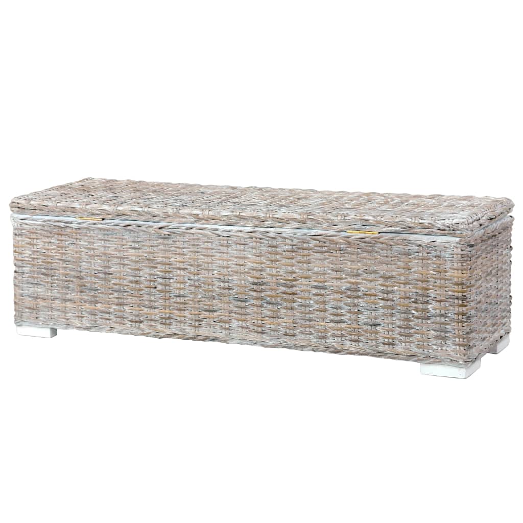 vidaXL Storage Box 47.2" White Kubu Rattan and Solid Mango Wood