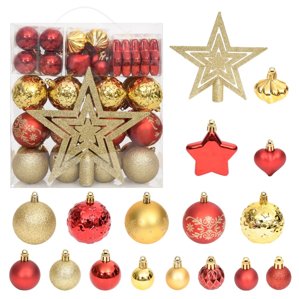 vidaXL 70 Piece Christmas Bauble Set Gold and Red