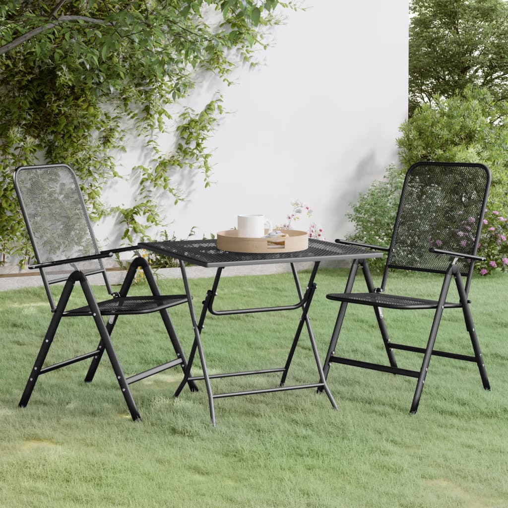 vidaXL 3 Piece Patio Dining Set Expanded Metal Mesh Anthracite