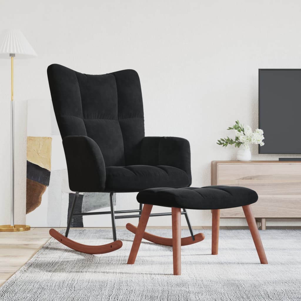 vidaXL Rocking Chair with Ottoman Black Velvet