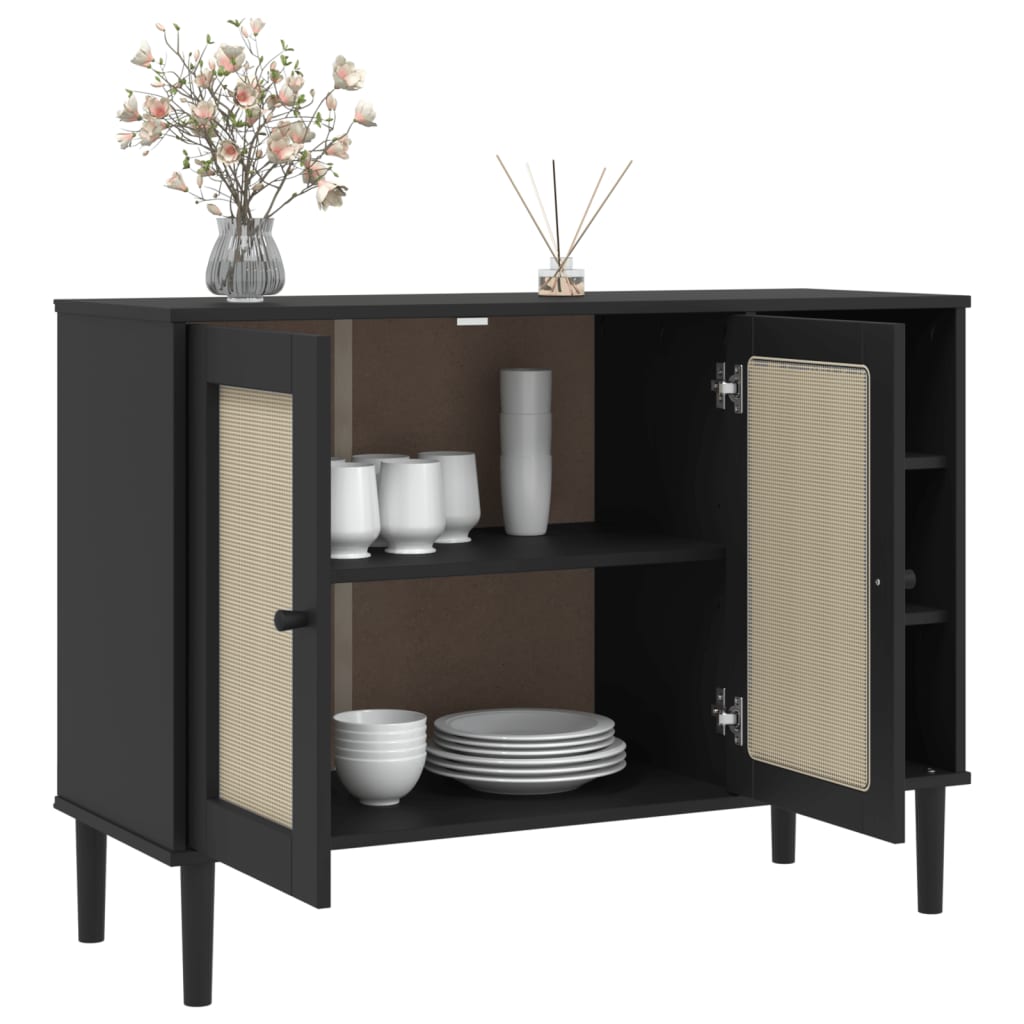 vidaXL Sideboard SENJA Rattan Look Black 44.1"x15.7"x31.5" Solid Wood Pine