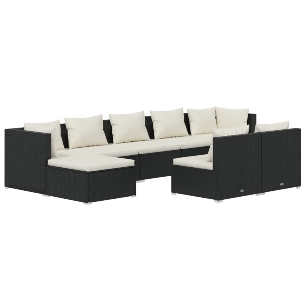 vidaXL 9 Piece Patio Lounge Set with Cushions Black Poly Rattan