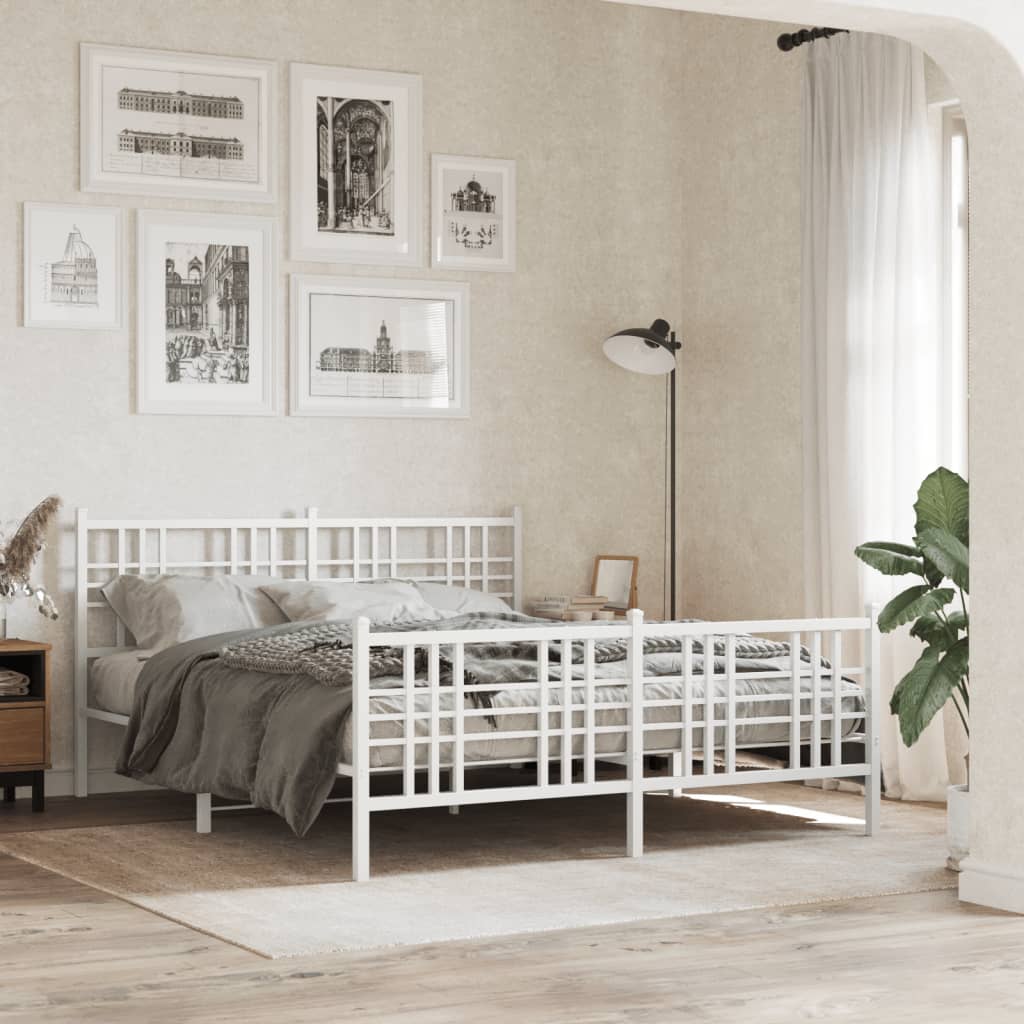 vidaXL Metal Bed Frame without Mattress with Footboard White 59.1"x78.7"