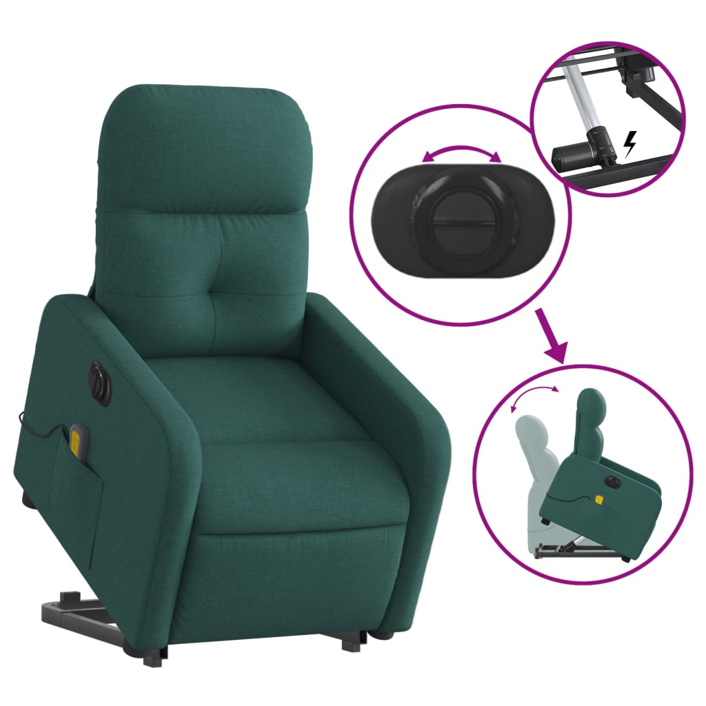 vidaXL Electric Stand up Massage Recliner Chair Dark Green Fabric