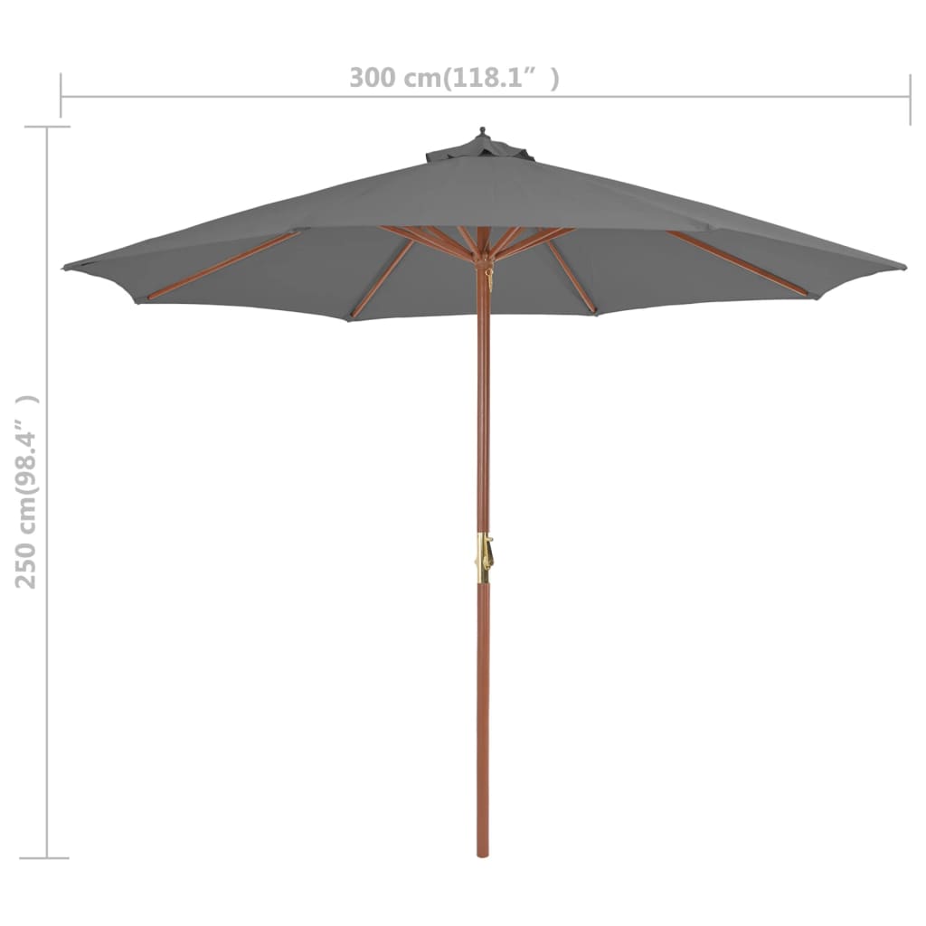 vidaXL Garden Parasol with Wooden Pole 118.2" Anthracite