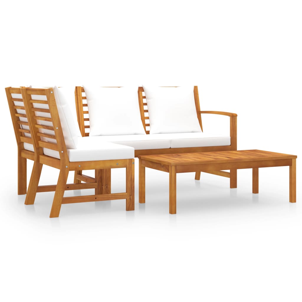 vidaXL 4 Piece Patio Lounge Set with Cushion Cream Solid Acacia Wood