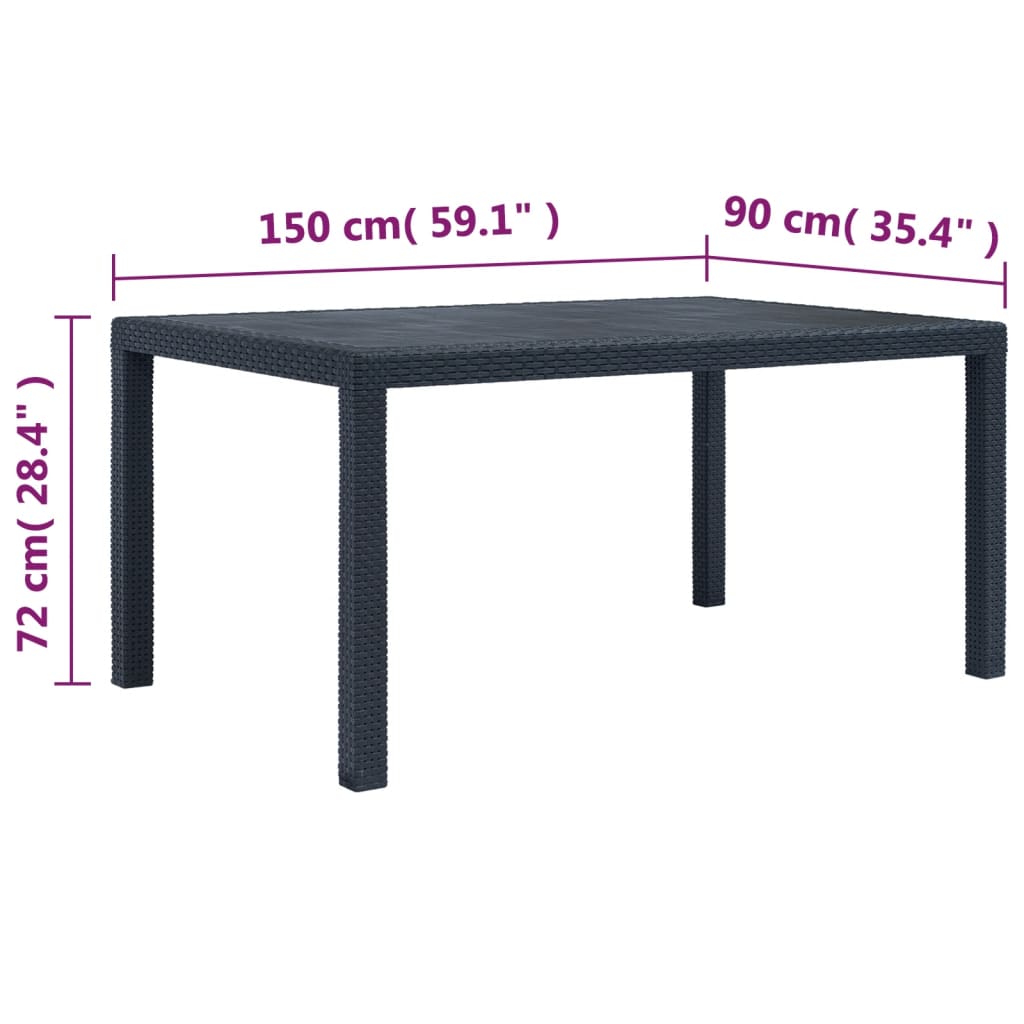 vidaXL Patio Table Anthracite 59"x35.4"x28.3" Plastic Rattan Look