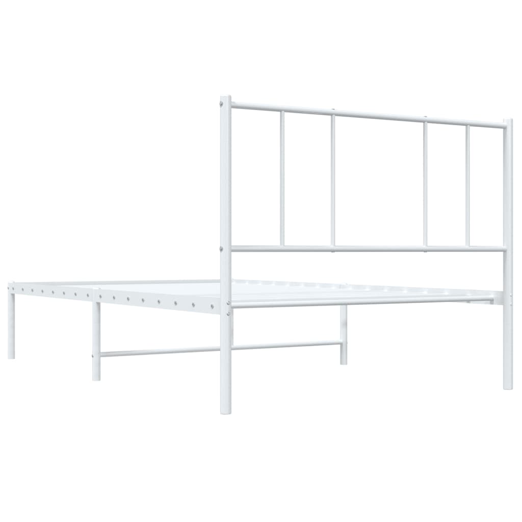 vidaXL Metal Bed Frame without Mattress with Headboard White 39.4"x74.8"