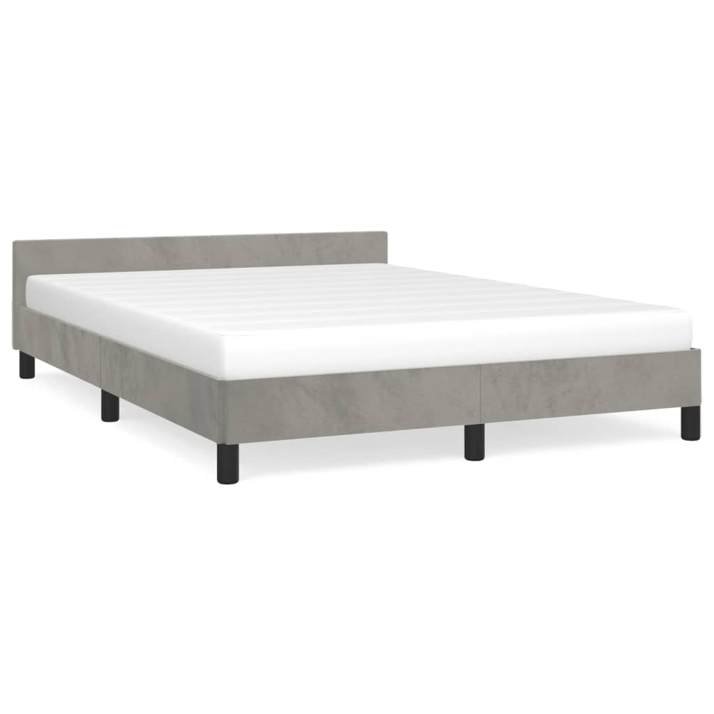 vidaXL Bed Frame with Headboard Light Gray 53.9"x74.8" Full Velvet