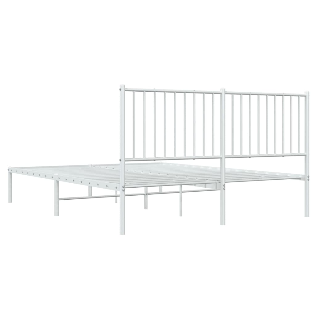 vidaXL Metal Bed Frame without Mattress with Headboard White 59.1"x78.7"