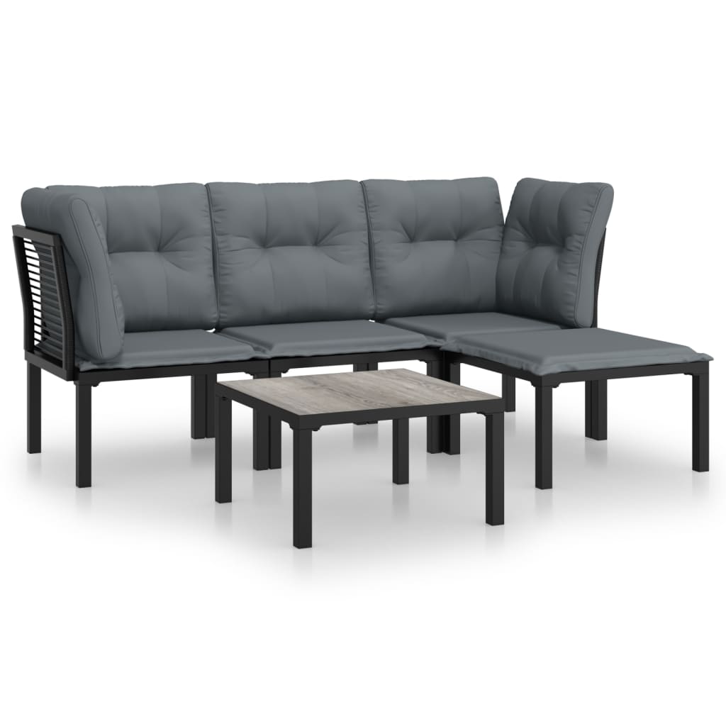 vidaXL 5 Piece Patio Lounge Set Black and Gray Poly Rattan