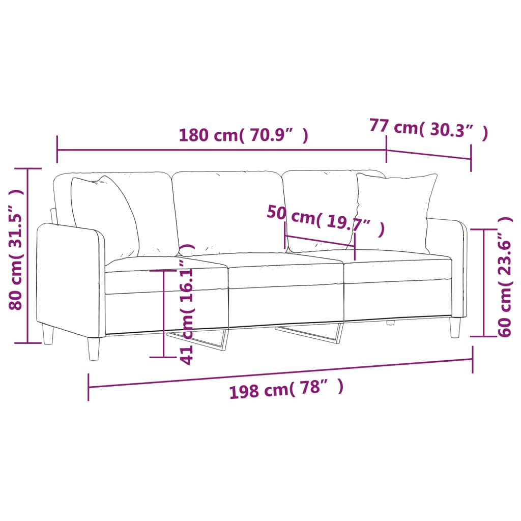 vidaXL 3-Seater Sofa with Throw Pillows Dark Gray 70.9" Fabric