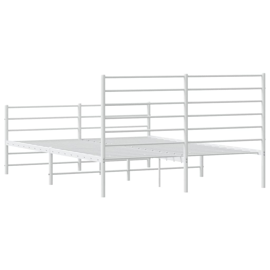 vidaXL Metal Bed Frame without Mattress with Footboard White 53.1"x74.8"