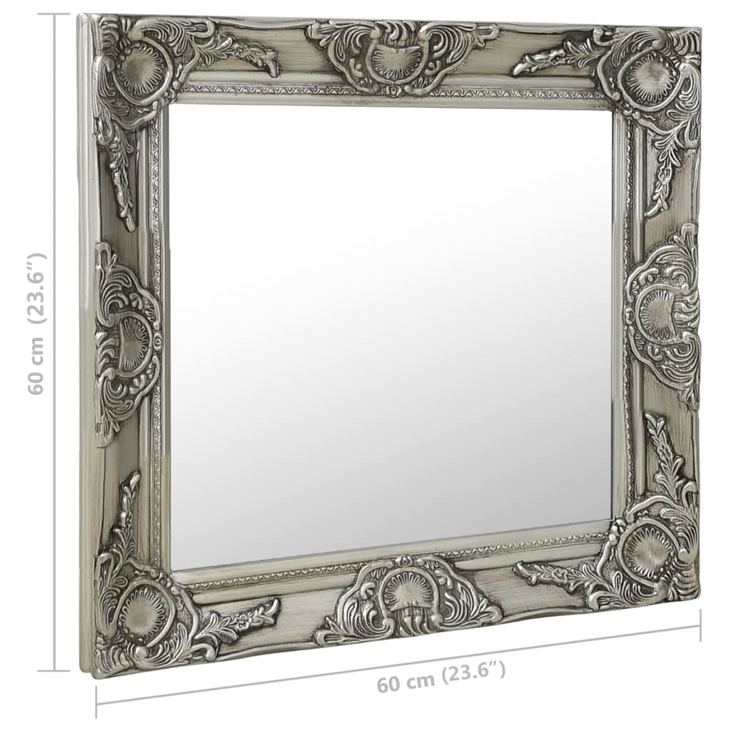 vidaXL Wall Mirror Baroque Style 23.6"x23.6" Silver