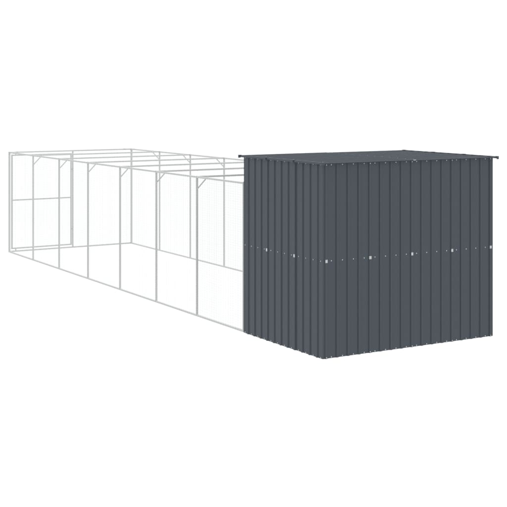 vidaXL Dog House with Run Anthracite 84.3"x340.6"x71.3" Galvanized Steel