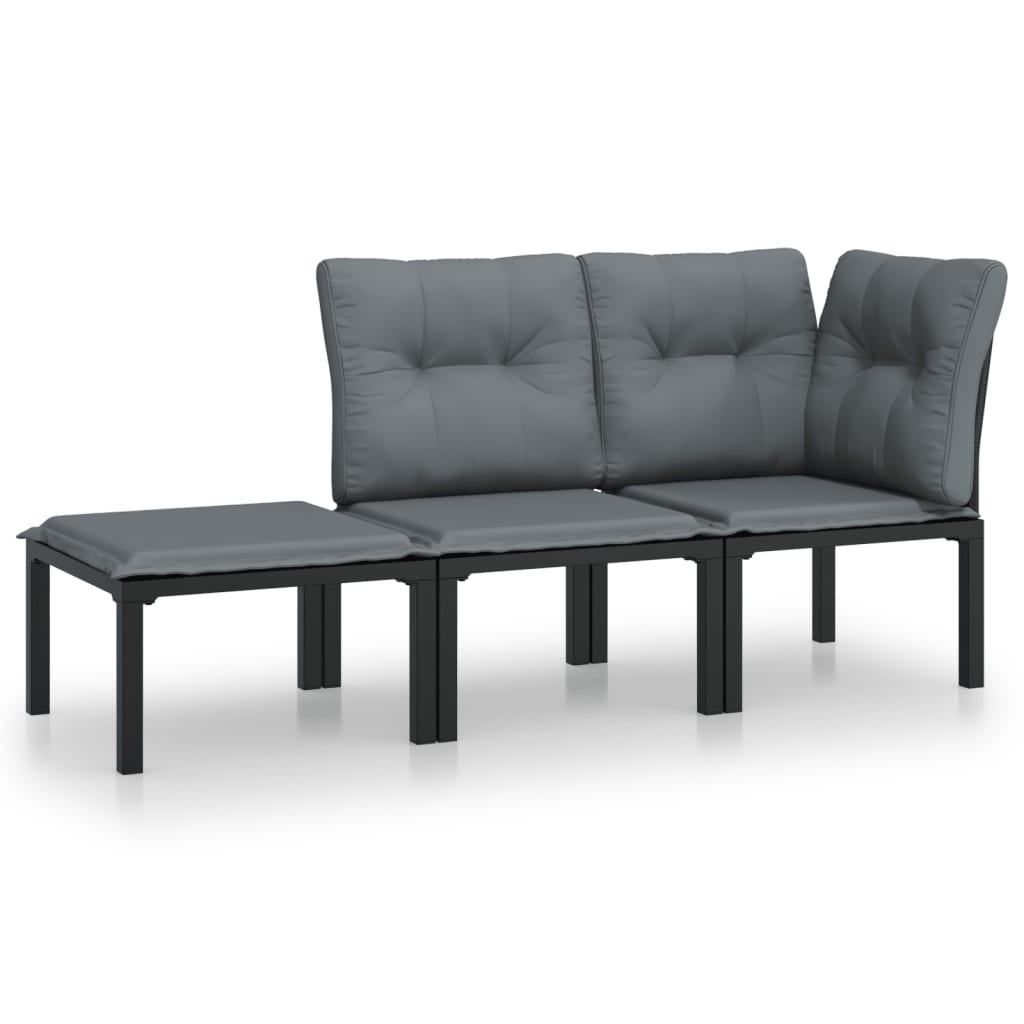 vidaXL 3 Piece Patio Lounge Set Black and Gray Poly Rattan