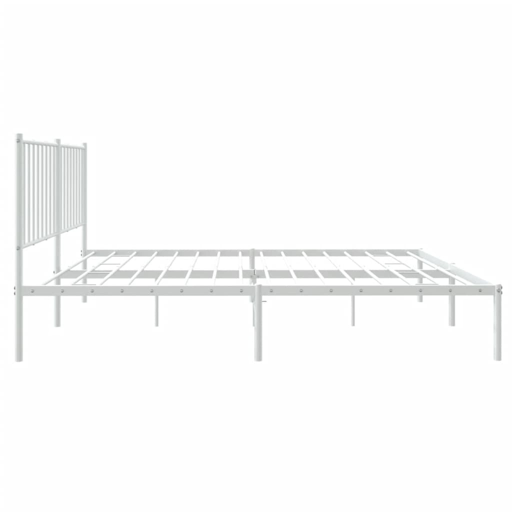 vidaXL Metal Bed Frame without Mattress with Headboard White 53.1"x74.8"