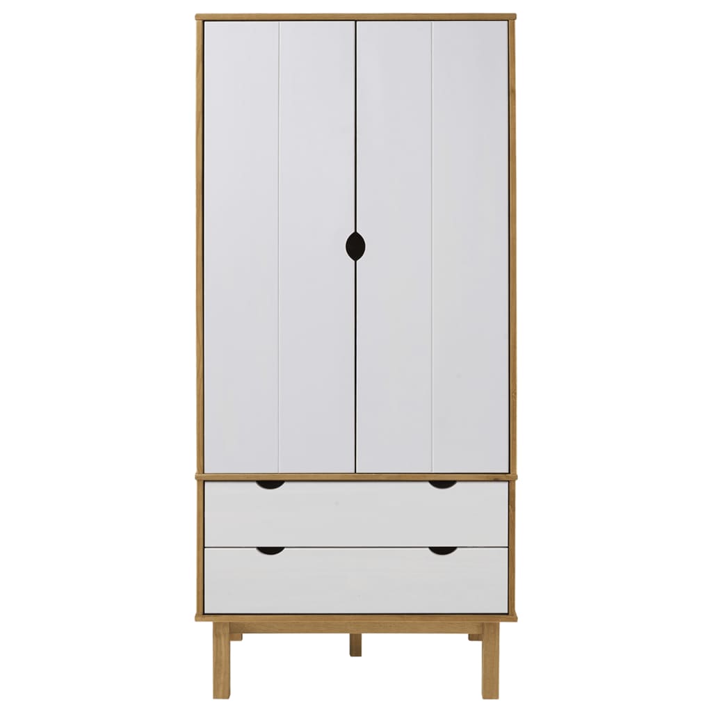 vidaXL Wardrobe OTTA Brown and White 30.1"x20.9"x67.7" Solid Wood Pine