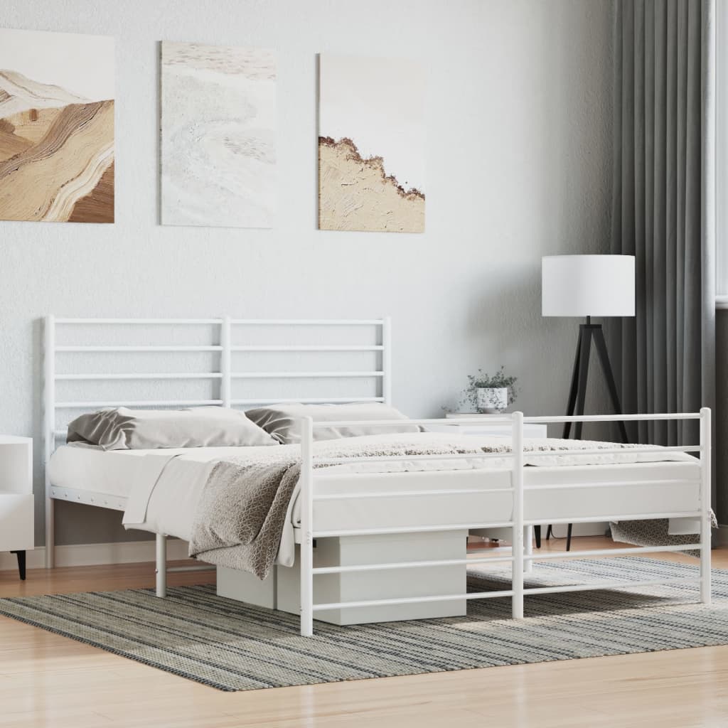 vidaXL Metal Bed Frame without Mattress with Footboard White 53.1"x74.8"