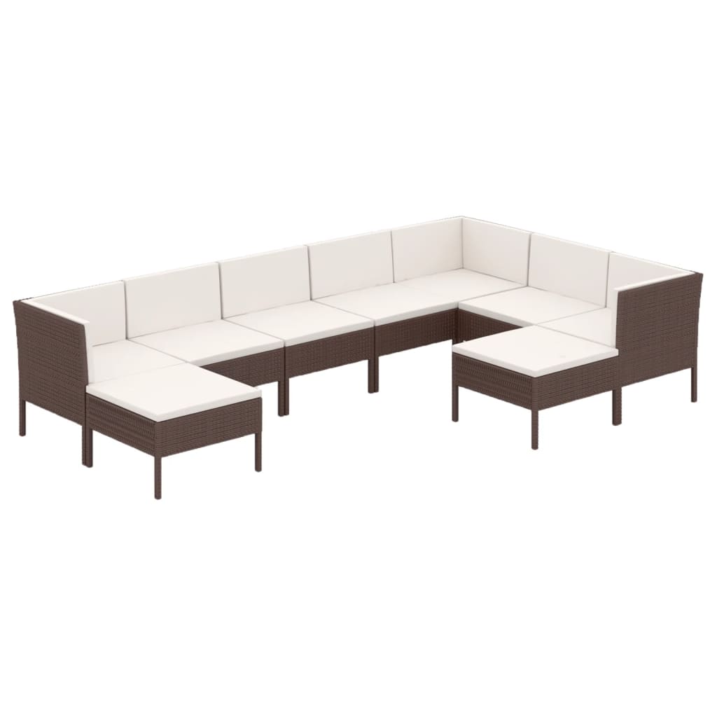 vidaXL 9 Piece Patio Lounge Set with Cushions Poly Rattan Brown